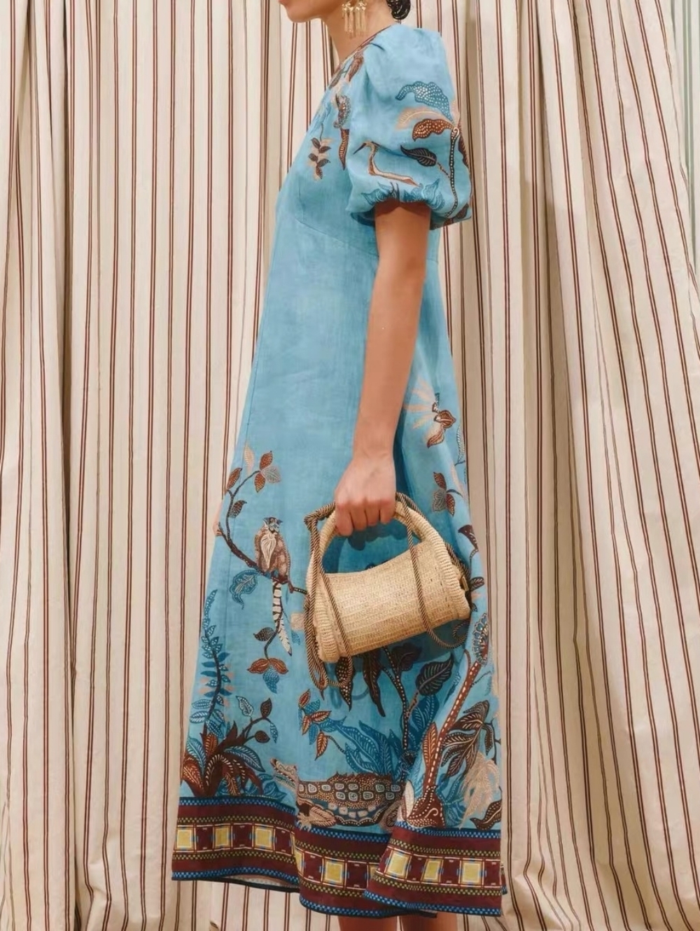 ALEMAIS Georgie Puff Sleeve Linen Midi Dress - Picture 6 of 14